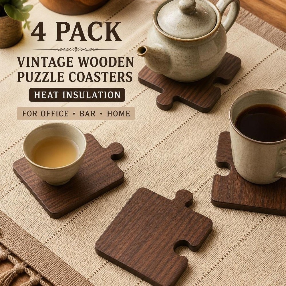 Woodworking Game - 4pcs Vintage Wooden Coaster Set Heat