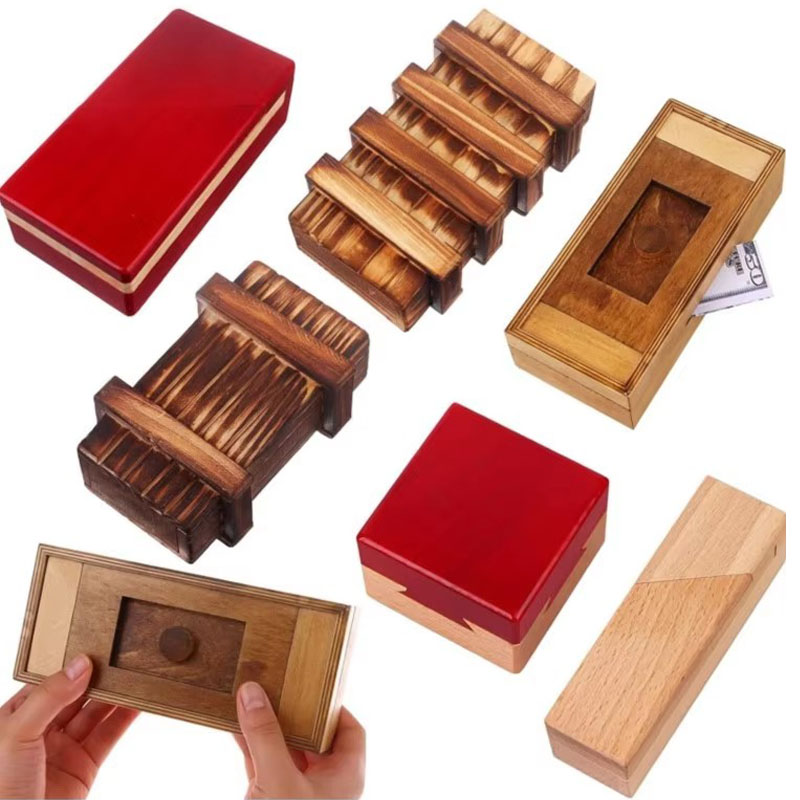 Woodworking Game - Wooden Puzzle Box with Secret Hidden