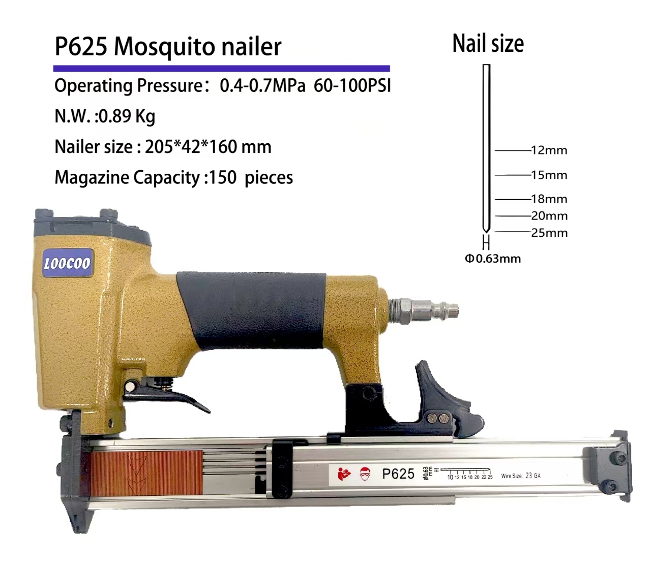 P625 23Ga Pneumatic Air Pin Na - Woodworking Nail Gun 评论和价格