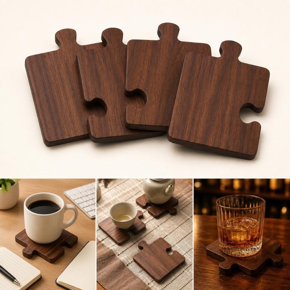 4pcs Vintage Wooden Coaster Se - Woodworking Game 评论和价格